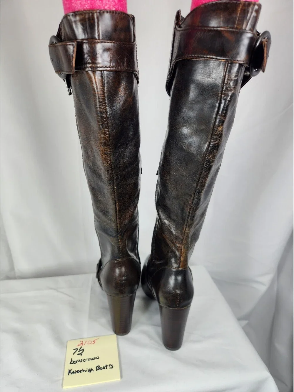 Born Crown Brown Distressed Leather Knee-High Boots Women's Size 7.5 EUC